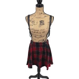 Punk Rave Red Black Plaid Suspender Mini Skirt S‎ Emo Retro Flannel Goth Punk